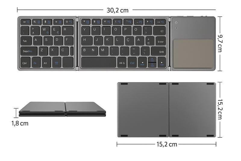 TechFold – Teclado Touch Dobrável 3 em 1
