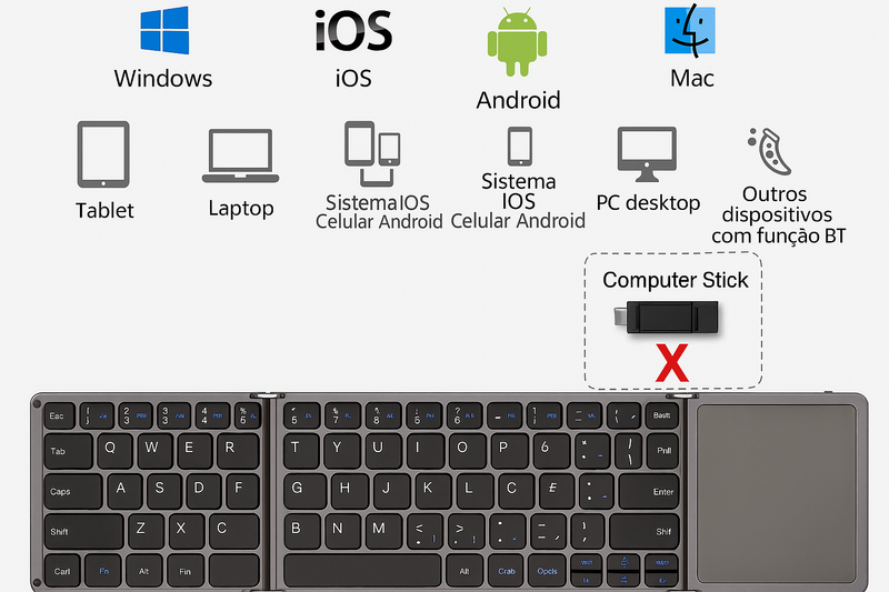 TechFold – Teclado Touch Dobrável 3 em 1